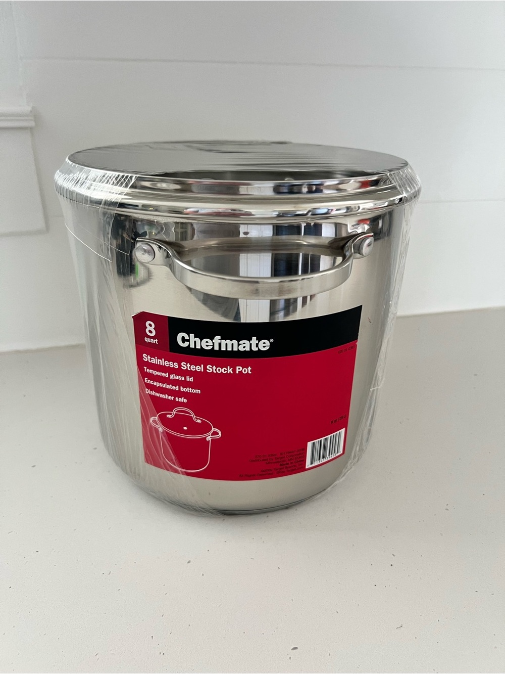 NEW Chefmate 8 Qt Stainless Steel Stock Pot with Tempered Glass Lid